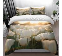 Housse De Couette 200X200 Fleur Imprimé Microfibre Brossée Douce Housse De Couette - Fermeture Éclair, avec 3 Taie d'oreiller