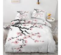 Housse de Couette 200x200 Fleurs de Cerisier Parure de Lit 2 Personnes Style Japonais Imprimée 3D Microfibre Douce Style Chinois Housse Couette Réversible avec 2 Taies d'oreiller 51e