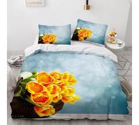 Housse de Couette 200x200 Fleurs Jaunes Microfibre Douce Parures de Lit 2 Personnes Imprimé 3D Belles Fleurs Housses Couette avec 2 Taies d'oreiller et Fermeture Éclair g.7468