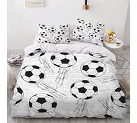 Housse de couette 200X200 Foot Noir Et Blanc 3D Imprimé Parure de lit 2 Personnes Football De Griffonnage 3 Pièces Confortable Doux Microfibre avec Fermeture Éclair Literie et 2 Taie d'oreiller