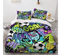 Housse de couette 200X200 Foot Noir Et Blanc 3D Imprimé Parure de lit 2 Personnes Football De Griffonnage 3 Pièces Confortable Doux Microfibre avec Fermeture Éclair Literie et 2 Taie d'oreiller