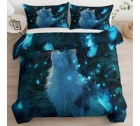 Housse de Couette 200x200 Forêt Fantastique Chat Papillon Ensemble De Literie Microfibre avec Fermeture Éclair, Multicolore Housse Couette Parure de lit 2 Personnes avec 2 Taie d'oreiller 65x65 cm