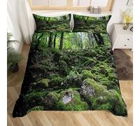 Housse de Couette 200x200 Forêt Verte Parure de lit 2 Personnes Paysage Naturel 3D Imprimée Doux Literie Microfibre Housses Couettes avec Fermeture Éclair et 2 Taies d'oreiller B-1125