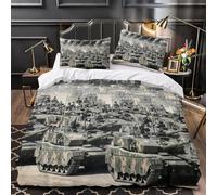 Housse de Couette 200x200 Formation de Chars Parure de Lit Exercices Militaires 3D Douce Respirante Microfibre Housse Couette 2 Personne avec Fermeture Éclair et 2 Taies d'oreiller l.1035