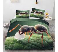 Housse de Couette 200x200 Fourmi Verte Parure de lit 2 Personnes Plante Imprimée Sets de Housses de Couettes en Microfibre Douce Confortable Parure de lit + 2 Taies d'oreillers 65x65 cm