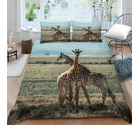 Housse de Couette 200x200 Girafe Parure de Lit 2 Personnes Animaux Imprimé 3D Microfibre Doux Housses Couettes avec Fermeture Éclair et 2 Taies d'oreiller P.311