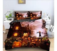 Housse de Couette 200x200 Halloween Marron 110g/㎡ Microfiber Parures de Lit 200x200 + 2 Taies d'oreiller 65x65 cm Parures de Lit Enfants Garçons Filles Adolescents