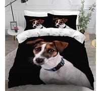 Housse de Couette 200x200 Jack Russel Terrier 3D Motif Parure de Lit 2 Personnes Ado Douce Microfibre Ensemble de Literie Chiot De Compagnie avec Fermeture Éclair et 2 Taies d'oreiller 50x75cm