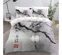 Housse de Couette 200x200 Japon 3D Motif Parure de Lit 2 Personnes Ado Douce Microfibre Ensemble de Literie Style Oriental avec Fermeture Éclair et 2 Taies d'oreiller 50x75cm