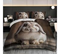 Housse de Couette 200x200 Lapin Bélier Parure de Lit 2 Personnes Motifs d'animaux Imprimé 3D Microfibre Doux Housses Couettes avec Fermeture Éclair et 2 Taies d'oreiller C.2803