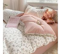 Housse De Couette 200X200 l'herbe Rose Couette 2 Personne Microfibre Housse De Couette avec 2 Taie d'oreiller 50X75 Cm,Parure De Lit Enfant,Housse De Couette Fermeture Éclair,Literie