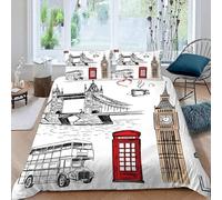 Housse de Couette 200x200 Londres, 3D Imprimée Doux Microfibre Parures de Lit Londres Housses de Couettes 2 Personnes avec 2 x Taie d'oreiller 65x65 cm w3793