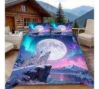 Housse de Couette 200x200 Loup Arctique, 2 Personnes, Parure de Lit Loup Hurlant Microfibre avec 2 x Taie d'oreiller 65x65 cm avec Fermeture éclair