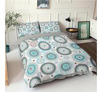 Housse de Couette 200x200 Mandala Bleu Brun Housse de Couette Microfibre 3 Pièces Parure de Lit 1 Housses de Couettes + 2 Taies Oreiller 50x75cm Souple Linge de Lit et Oreillers