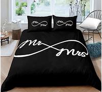 Housse de Couette 200x200 Monsieur Et Madame Couple Parure de Lit Noir Blanc 2 Personnes en Microfibre Douce Imprimée en 3D avec 2 Taies d'oreiller 65x65 cm avec zippée