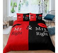 Housse de Couette 200x200 Monsieur Et Madame Lèvres Rouges Parure de Lit Sexy 2 Personnes en Microfibre Douce Imprimée en 3D avec 2 Taies d'oreiller avec Fermeture Éclair