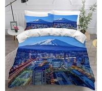 Housse de Couette 200x200 Mont Fuji Parure de lit 2 Personnes Paysage Urbain Set de Housse Couette Microfibre Imprimée 3D Ensemble de Literie avec 2 Taies d'oreiller C-1084