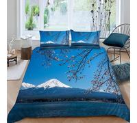 Housse de Couette 200x200 Mont Fuji Parure de Lit 3D Imprimée Microfibre Paysage Lacustre Housse Couette 2 Personnes avec Fermeture éclair + 2 Taie d'oreiller 65x65 cm e-4696