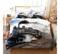 Housse de Couette 200x200 Moteur à Vapeur, Parure de Lit Train Vintage 2 Personnes, Imprimée Microfibre Housse Couette Moteur à Vapeur, 2 Taies d'oreiller 65x65 cm A2464