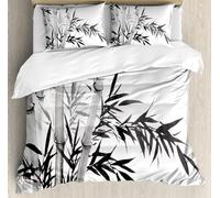 Housse de Couette 200x200 Motif Bambou Chinois Parure de Lit Style Peinture à L'encre Imprimé 3D Sets de Housses de Couettes en Microfibre Doux avec Fermeture Éclair et 2 Taies d'oreiller A-242