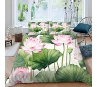 Housse de Couette 200x200 Motif de Lotus Parure de lit 2 Personnes L'été 3D Imprimée Ultra Doux Confortable Literie Set Microfibre Housses Couettes avec Fermeture Éclair et 2 Taies d'oreiller I-2714