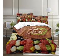 Housse de Couette 200x200 Motif Steak Parure de Lit Nourriture Délicieuse Imprimé 3D Sets de Housses de Couettes en Microfibre Doux avec Fermeture Éclair et 2 Taies d'oreiller B-1803