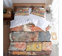 Housse de Couette 200x200 Mur de Briques Rétro Parure de lit 2 Personnes Style Campagnard Set de Housse Couette Microfibre Imprimée 3D Ensemble de Literie avec 2 Taies d'oreiller F-712