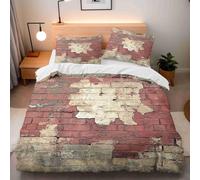 Housse de Couette 200x200 Mur de Briques Rouges Parure de lit 2 Personnes Style Campagnard Set de Housse Couette Microfibre Imprimée 3D Ensemble de Literie avec 2 Taies d'oreiller F-946