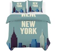 Housse de Couette 200x200 New York Adulte Parure de lit 200 x 200 cm Paysage Urbain Imprimé 3D Housse Couette 2 Personnes New York Douce Ensemble de Literie avec 2 Taies d'oreiller a.2906