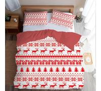 Housse de Couette 200x200 Noël - Parure de Lit Scandinave avec 2 Taies d'oreiller 65x65 cm - Housse Couette 2 Personnes Cadeau du Renne pour Ado Fille Garçon Adulte MQ-71