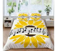 Housse de Couette 200x200 Notes de Musique Parures de Lit Adultes 3D Imprimée Literie Set 3 Pièces Fleurs Jaunes Microfibre Housse Couette 2 Personne avec 2 Taie d'oreiller M.1341