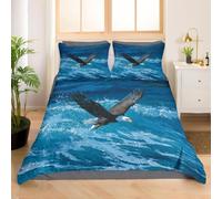 Housse de Couette 200x200 Océan et Aigles Parure de Lit 2 Personnes Bleu Imprimée 3D Microfibre Literie Set 3 Pièces avec Housses Couettes et 2 Taies d'oreiller D-585