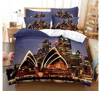 Housse de Couette 200x200 Opéra de Sydney, Parure de Lit 2 Personnes Australie 3D Imprimé Doux Microfibre Housse Couette Opéra de Sydney avec Fermeture éclair 2 x Taie d'oreiller F1605