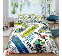 Housse de Couette 200x200 Painting Doodle Hippie Imprimée 3D Skateboard pour Ados Parure de Lit 2 Personnes Doux Microfibre Literie avec 2 Taies D'oreillers 65x65 cm avec Fermeture Éclair H.1857