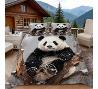 Housse de Couette 200x200 Panda Géant dans la Neige, 2 Personnes, Parure de Lit Hiver Microfibre avec 2 x Taie d'oreiller 65x65 cm avec Fermeture éclair