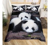Housse de Couette 200x200 Panda Parure de Lit 2 Personnes Animaux Mignons 3 Pièces Housse Couette en Microfibre Douce Imprimé 3D avec 2 Taies d'oreiller 65x65 cm h-2302