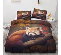 Housse de Couette 200x200 Panda Roux Parure de Lit 2 Personnes Animal Imprimée 3D Microfibre Douce Automne Housse Couette Réversible avec 2 Taies d'oreiller b4593