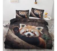 Housse de Couette 200x200 Panda Roux Parure de Lit 2 Personnes Animaux Imprimée 3D Microfibre Douce Enfants Housse Couette Réversible avec 2 Taies d'oreiller b4011
