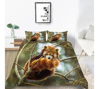 Housse de Couette 200x200 Panda Roux Parure de lit 2 Personnes Imprimé Animalier 3D Imprimée Doux Literie Set Microfibre Housses Couettes avec Fermeture Éclair et 2 Taies d'oreiller G-2294