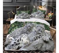 Housse de Couette 200x200 Panthère des Neiges Microfibre Douce Parures de Lit 2 Personnes Imprimé 3D Animaux Sauvages Housses Couette avec 2 Taies d'oreiller et Fermeture Éclair 65x65 cm e.3198