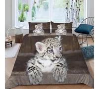 Housse de Couette 200x200 Panthère des Neiges Parure de Lit 2 Personnes Animaux Sauvages 3D Microfibre Douce Housses de Couettes avec Fermeture Éclair avec 2 Taies d'oreillers 65x65 cm A-2956