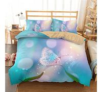 Housse de Couette 200x200 Papillon Vert Rose Parures de Lit Microfibre Super Doux Housses de Couettes avec Fermeture Eclaire Housse de Couette Inclure 2 Taies(50x75cm)