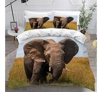 Housse de Couette 200x200 Parc National Des éléphants 3D Imprimé Parure de lit Douce Hypoallergique 3 Pièces Animaux Sauvages Bedding avec Fermeture Éclair et 2 Taie d'oreiller Adultes Ado Enfants