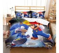 Housse De Couette 200x200 Parure De Lit Queen Size Parure De Lit 2 Personnes Avec Sonic Parure De Lit En Microfibre Supersonic Avec 2 Taies D'oreiller, Sonic