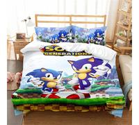Housse De Couette 200x200 Parure De Lit Queen Size Parure De Lit 2 Personnes Avec Sonic Parure De Lit En Microfibre Supersonic Avec 2 Taies D'oreiller, Sonic