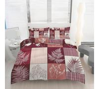 Housse de Couette 200x200 Patchwork Rustique Bourgogne Imprimé, Parure de lit Botanique Réversible Microfibre avec Fermeture Éclair, Ensemble de Literie 3 Pièces et 2 Taies d'oreiller 1R212C
