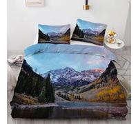 Housse de Couette 200x200 Paysages Montagne RivièRe Parure de Lit Montagne Neige Ensemble de Literie 3 Pièces - Housse Couette en Microfibre Douce et 2 Taies d'oreiller, avec Fermeture Éclair -Kg4612