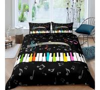 Housse de Couette 200x200 Piano Parure de Lit 2 Personnes ThèMes Musicaux 3 Pièces Housse Couette en Microfibre Douce Imprimé 3D avec 2 Taies d'oreiller 65x65 cm f-3310