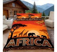 Housse de Couette 200x200 Prairie Africaine, 2 Personnes, Parure de Lit Coucher Soleil Microfibre avec 2 x Taie d'oreiller 65x65 cm avec Fermeture éclair