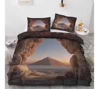 Housse de Couette 200x200 Pyramide - Parure de Lit 2 Personnes Artefacts égyptiens Housse Couette en Microfibre Douce avec Fermeture Éclair avec 2 Taie d'oreiller 65x65 cm
